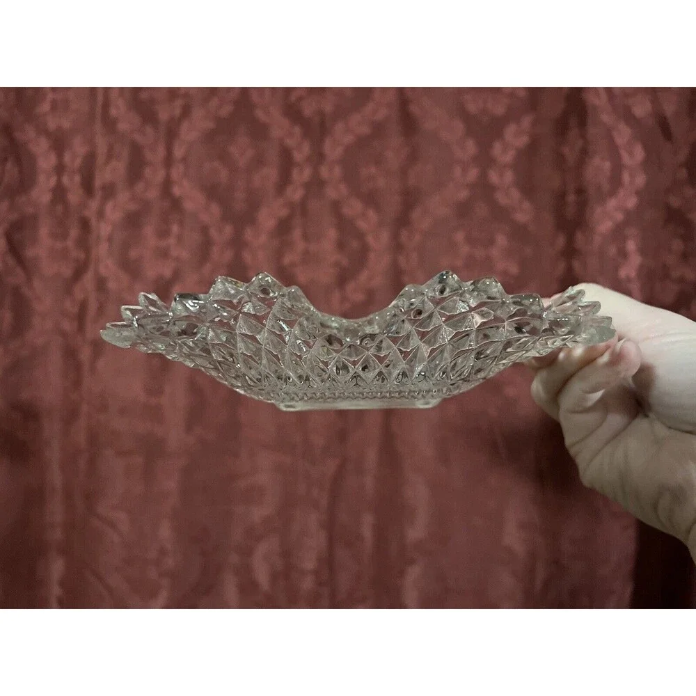 Set of 3 INDIANA GLASS Bowls Square Ruffle Diamond Point Candy Nut Dish Clear
